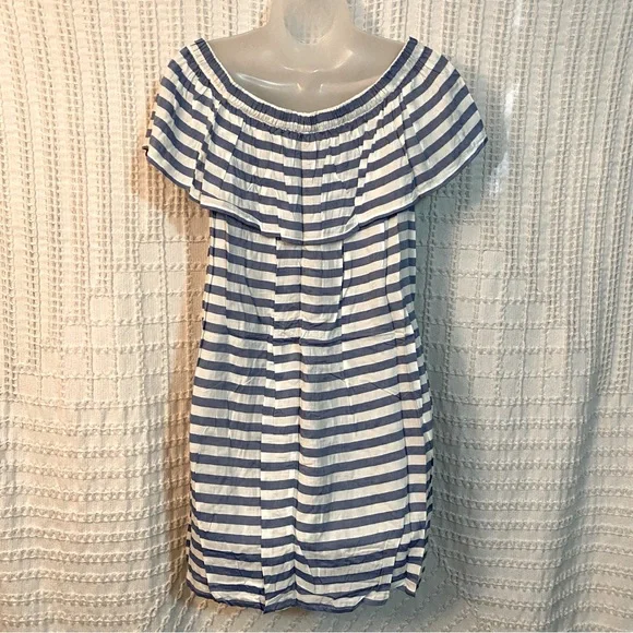 NWT Forever 21 Blue and White Striped Off-the-Shoulder Dress, Size Small - Picture 3 of 5